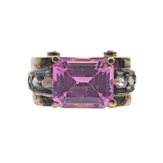 Antique 14k Gold Pink Sapphire Diamond Ring