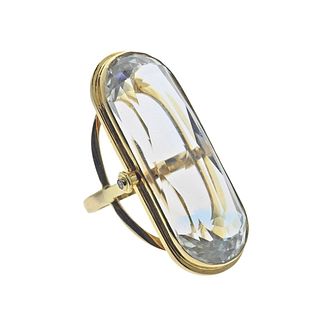 18k Gold Diamond Blue Gemstone Large Cocktail Ring