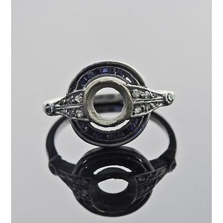 Art Deco Platinum Diamond Sapphire Engagement Ring Setting