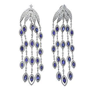 18k Gold Diamond Sapphire Chandelier Earrings