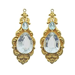 Antique Victorian 18k Gold Blue Zircon Earring Pendants 