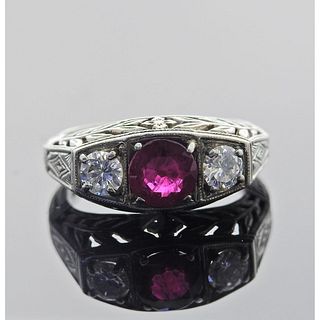 Art Deco 14k Gold Ruby Diamond Ring