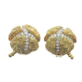 1970s 18k Gold Diamond Cocktail Earrings