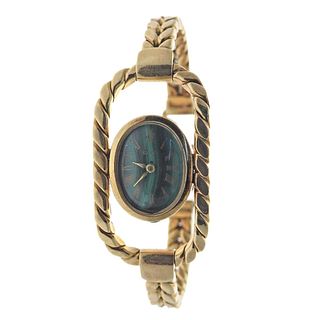 Vintage Gucci 18k Gold Malachite Manual Wind Watch Bracelet