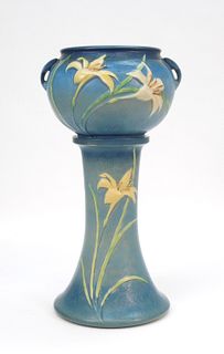 Roseville Pottery Zephyr Lily Jardiniere on Stand.