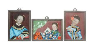 (3) Oriental Reverse Paintings on Glass.