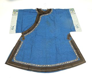 Chinese Embroidered Silk Blue Robe.