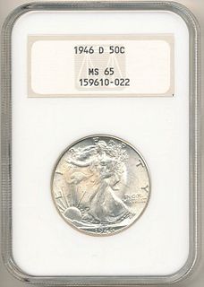 1946-D Walking Liberty Silver Half Dollar NGC MS65
