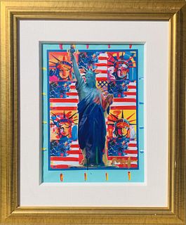Peter Max Mixed media Acrylic on paper  "God Bless America  "