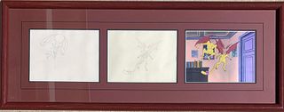 Filmation  Hand painted Cel set "Batwinged Monsters in Room "