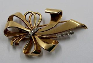 JEWERLY. Retro 14kt Rose Gold and Diamond Bow