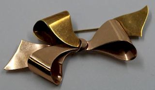 JEWELRY. Retro 14kt Rose and Yellow Gold Bow Form