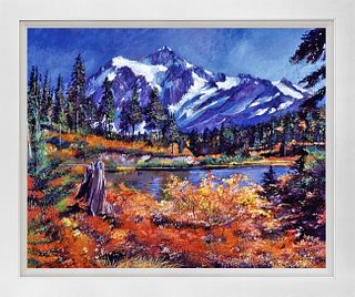 October Alpine Lake Mount Shuksan Mixed Media Original on canvas David Lloyd Glover