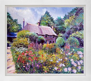 Cotswald Cottage Garden  Mixed Media Original on canvas by David Lloyd Glover