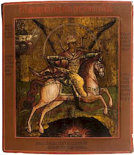 A RUSSIAN ICON OF THE ARCHANGEL MICHAEL, 19TH CENTURY