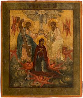 A RUSSIAN ICON OF THE CORONATION OF THE VIRGIN, LATE 19TH CENTURY