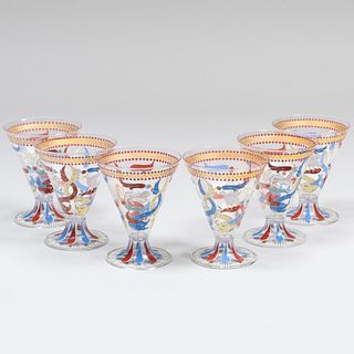 Set of Six Francesco Toso Borella Gilt and Enameled GlassÂ Campanile Cups