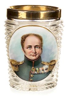 AN IMPERIAL CRYSTAL BEAKER WITH A PORTRAIT OF TSAR ALEXANDER I, IMPERIAL GLASS FACTORY, PERIOD OF ALEXANDER I (1801-1825)