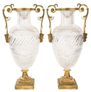 A PAIR OF MONUMENTAL RUSSIAN CUT-CRYSTAL ORMOLU-MOUNTED IMPERIAL VASES, AFTER A DESIGN BY I. A. IVANOV, IMPERIAL GLASS FACTOR