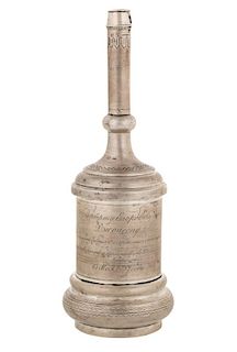 AN ANTIQUE RUSSIAN SILVER BOTTLE WITH STOPPER, MAKERS MARK ISH IN CYRILLIC, MOSCOW, CIRCA 1899