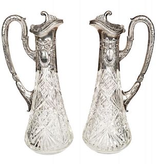 A PAIR OF SILVER-MOUNTED CUT GLASS DECANTERS, KHLEBNIKOV WITH THE IMPERIAL WARRANT, MOSCOW, CIRCA 1916