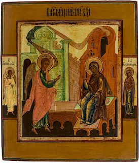 A RUSSIAN ICON OF THE ANNUNCIATION OF THE HOLY VIRGIN, 19TH CENTURY