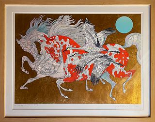 Original Colored gold leaf etching by Azoulay