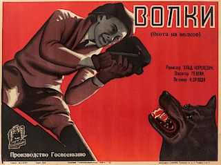 A 1928 SOVIET FILM POSTER FOR VOLKI OR OKHOTA NA VOLKOV