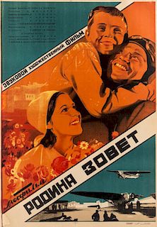 A 1936 SOVIET FILM POSTER FOR RODINA ZOVYOT