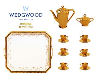 Lot 227A: Wedgwood Mid C. Porcelain Tray Paired With 22K Gold Plated Coffee Set