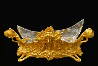 A French Crystal & Figural Dore Bronze Centerpiece