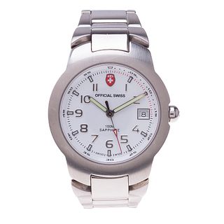 Reloj Official Swiss Sapphire. Movimiento de cuarzo. Caja circular en acero de 38 mm. Carátula en color blanco con índices de...