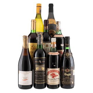 Lote de Vinos Tintos y Blancos de España, Italia, Francia, Rusia y Chile. En presentaciones de 750 ml. Total de piezas: 9.
