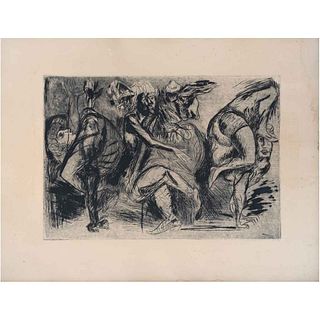 JOSÉ CLEMENTE OROZCO, Contorsionistas, 1944, Sin firma, Grabado al aguafuerte y aguatinta S/N, 49 x 64 cm