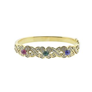 18k Gold Diamond Ruby Sapphire Emerald Bangle Bracelet