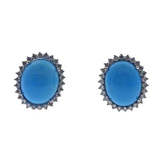 20.1ctw Turquoise Diamond Gold Earrings