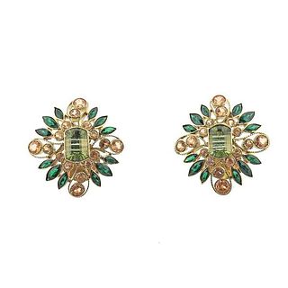18k Gold Spessartite Garnet Tourmaline Tsavorite Earrings