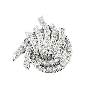 Midcentury Platinum Diamond Brooch Pin