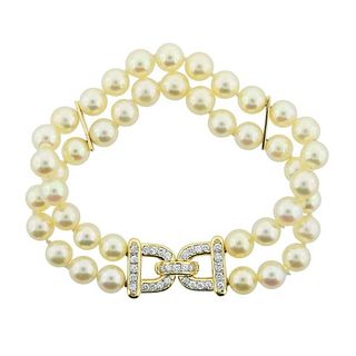 18k Gold Diamond Pearl Buckle Bracelet