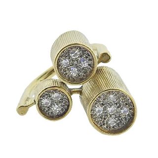 1970s Modernist 18k Gold Diamond Geometric Ring