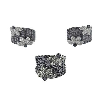 14k Gold Black Diamond Earrings Ring Set