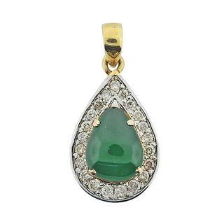 14k Gold Diamond Jade Pendant