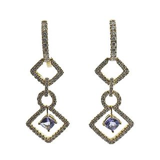 18k Gold Diamond Tanzanite Drop Earrings
