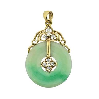 18k Gold Diamond Jade Pendant