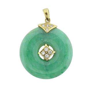 18k Gold Diamond Jade Pendant