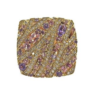 Lisht 18k Gold Diamond Multi Gemstone Ring