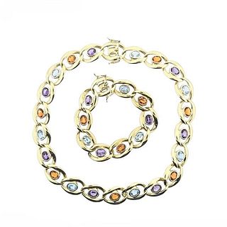 14k Gold Multi Gemstone Necklace Bracelet Set