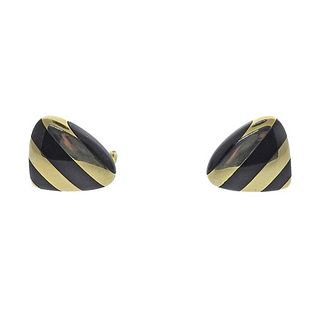 Tiffany &amp; Co 18k Gold Inlay Black Jade Earrings