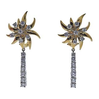 Tiffany &amp; Co Schlumberger Platinum Gold Flame Drop Earrings