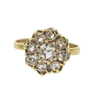 18k Gold Rose Cut Diamond Cluster Ring